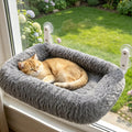 Zoratoo Cloud-Snuggle Cat Window Perch with 4-Sided Ultra-Thick & Fluffy Plush Cushion Bed, Foldable Cordless Cat Window Hammock for Window with Sturdy Metal Frame for Large Cats and Kittens (M, Gray)