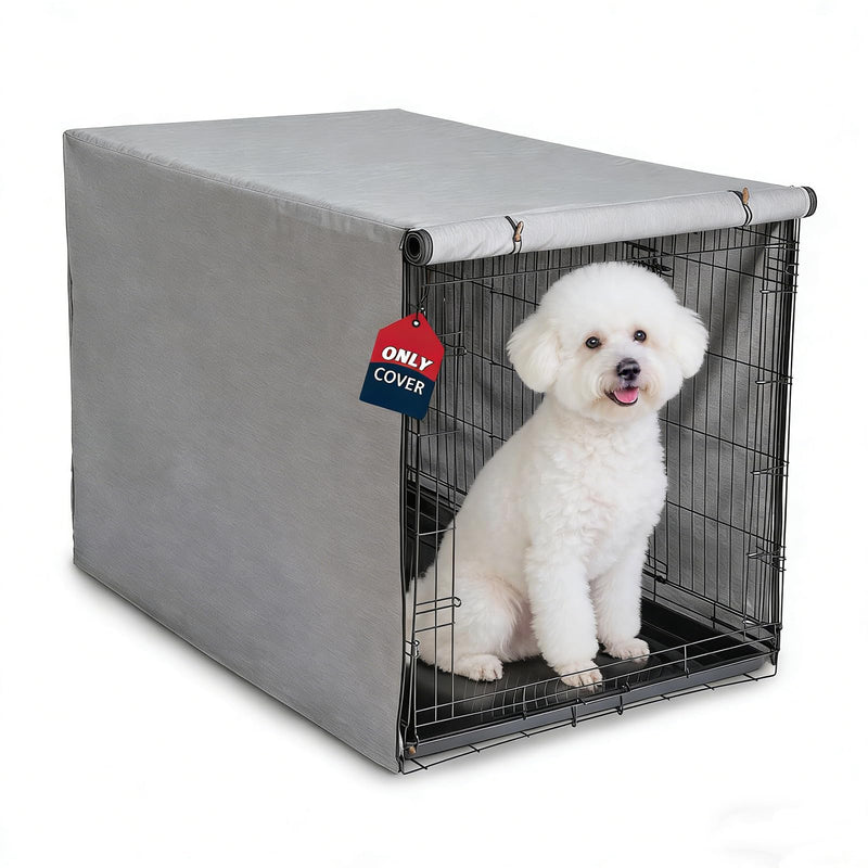 Heavy Duty Calming Dog Crate Cover for Anxious Pets-Waterproof & Windproof 24-Inch Kennel Cover,Breathable Blackout Panels for 1/2/3 Door Access,600D Oxford Fabric,Machine Washable Indoor/Outdoor,Grey