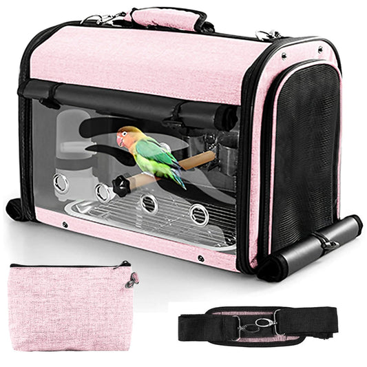 Sanmoncare Bird Carrier Bag Cockatiel Travel Cage with Stand, Lightweight Carrier for Small Bird, Portable Bag for Parrot, Pet Transparent Travel Backpack