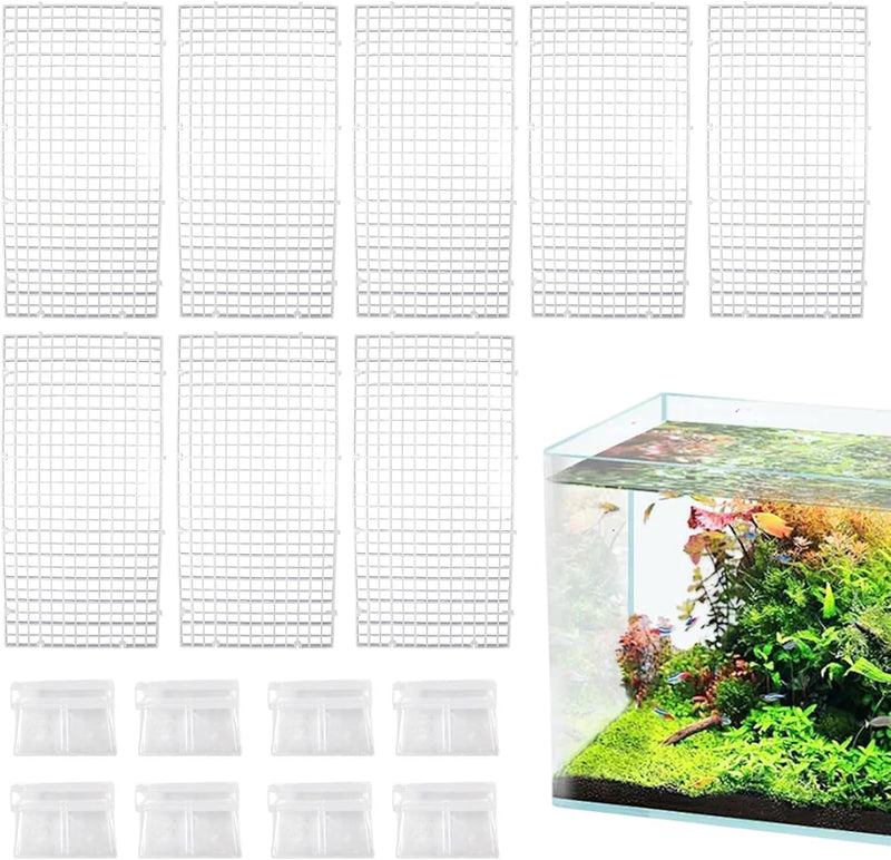 8 Pack Transparent Acrylic Tank Lid with Clips, Aquarium Lid Hood, Fish Tank Top Cover, Breeder Tank Lid, Acrylic Grid P