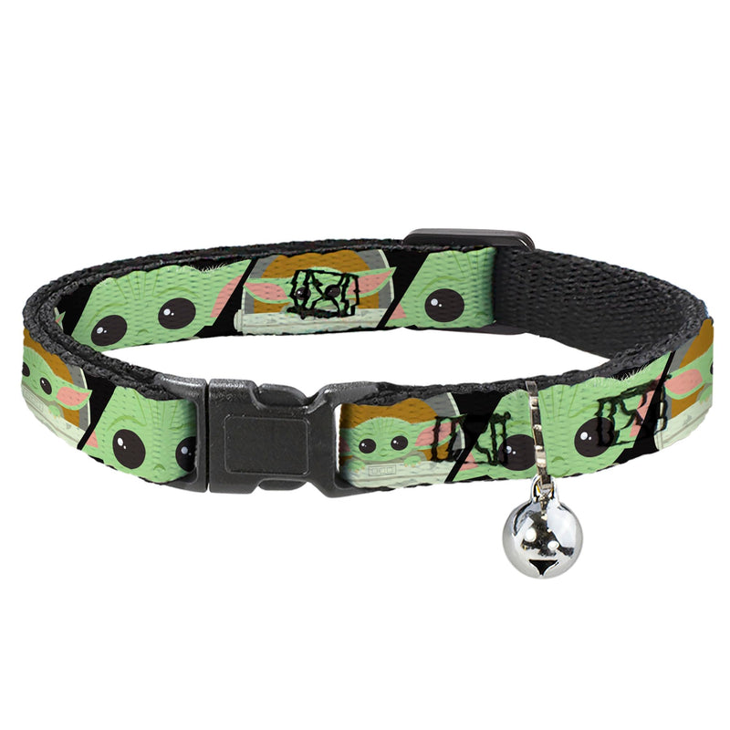 Star Wars Breakaway Cat Collar with Bell, Plastic Clip, Easy Adjustable, Star Wars The Child Chibi Face Blocks Black, 8.5 to 12 Inches 0.5 Inch Wide