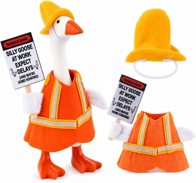 7 Inch Desk Goose Outfits, Construction Worker Costume with Hat, Orange