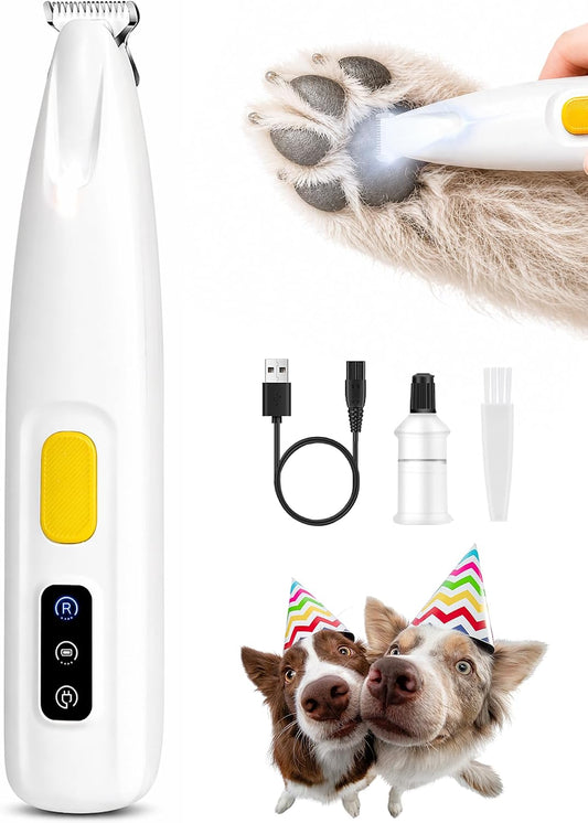 FURBONA Upgraded Dog Paw Trimmer with LED Light, 18 mm Widen Blade, 35 dB Low Noise, LED Display, Fully Waterproof, Rechargeable Clipper for Dogs Cats Trimming Paws, Eyes, Ears, Face, and Rump