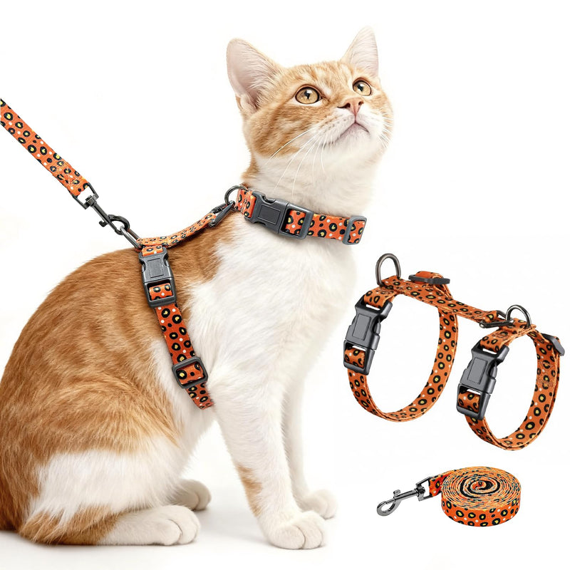 Halypet Cat Harness and Leash Set, Escape Proof 3-in-1 Adjustable Harness for Cats & Kitten, Soft Lightweight, Easy On & Control for Walking, Travel & Outdoor Use, Vibrant Leopard Orange, Medium