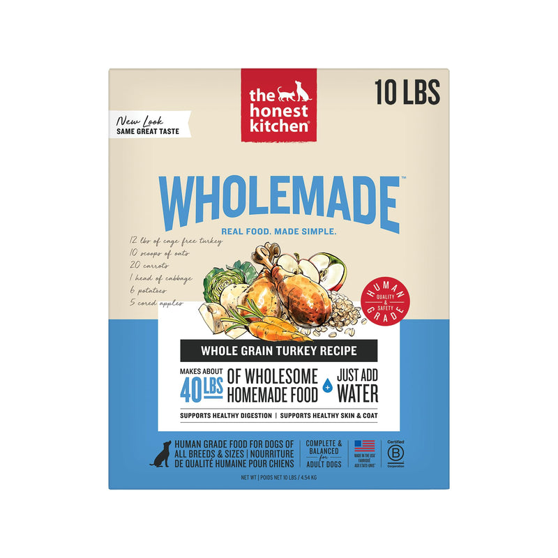 The Honest Kitchen Human Grade Wholemade™ Dehydrated Whole Grain Dog Food - Complete & Balanced Meal or Topper - Turkey 10 lb Box