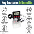 Digital Reptile Thermometer Hygrometer with 2 External Remote Probes