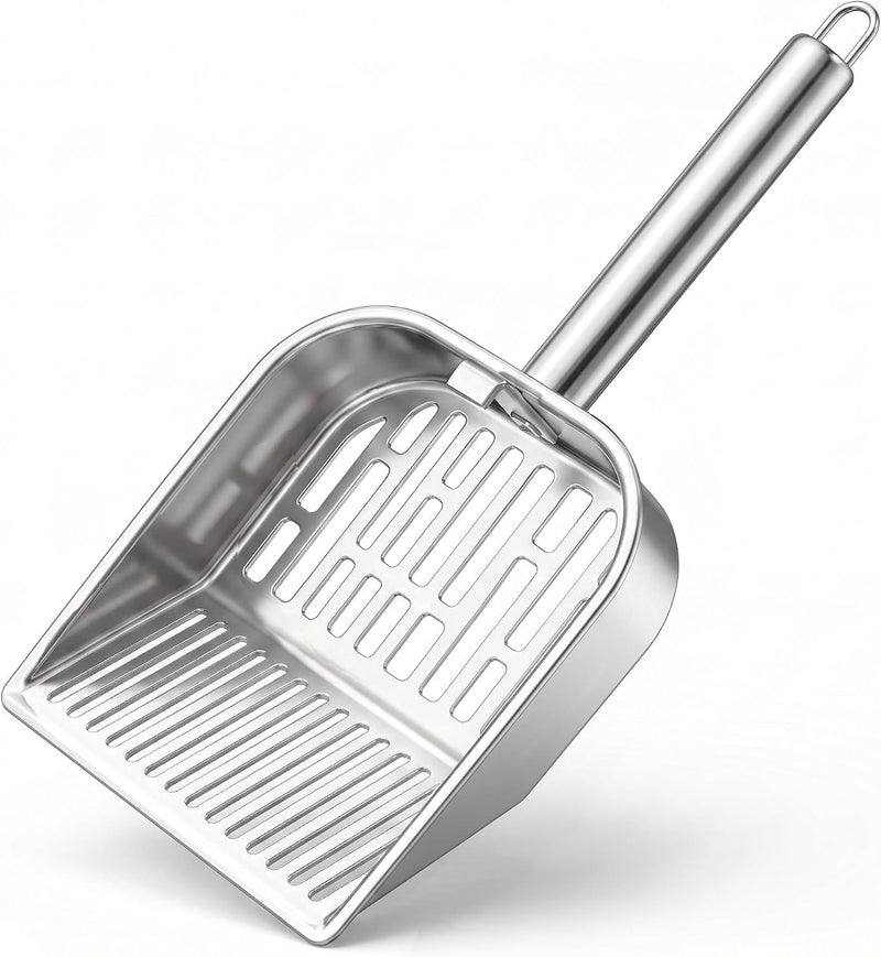 304 Stainless Steel Cat Litter Scoop with Striped Sifter, One-Piece Metal Kitty Shovel for Tofu & Mixed Litter, Rust-Pro