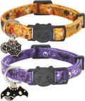 Halloween Cat Collar, Cotton 2 Pack Cat Collar with Bells, Purple
