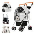 YYW Pet Stroller for Small Dogs & Cats, 3 in 1 Foldable Kittens Puppies Travel Strolling Cart with Removable Carrier, Cup Holder, Storage Basket & Lockable Wheels(Gray)