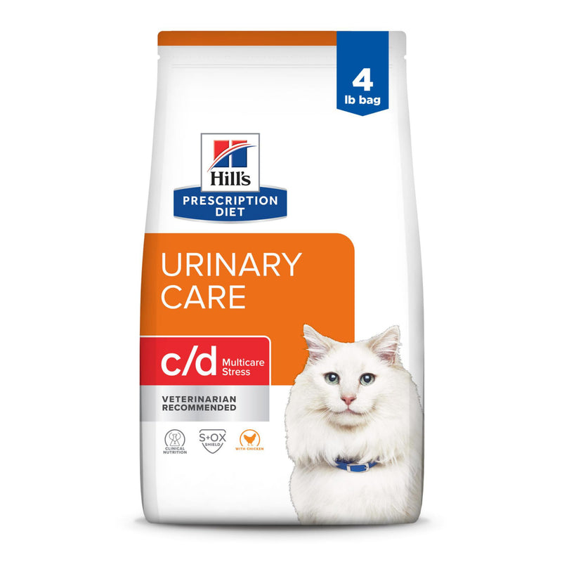 Hill's Prescription Diet c/d Multicare Stress Urinary Care Dry Cat Food, Chicken, 4 lb. Bag