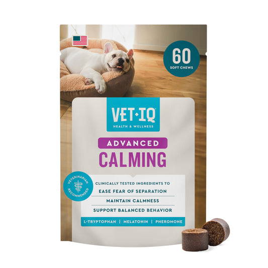 VetIQ Advanced Calming Support Supplement for Dogs, Dog Calming Chews - Anxiety Relief Treats Stress and Promote Relaxation, Made in the USA, 60 Count