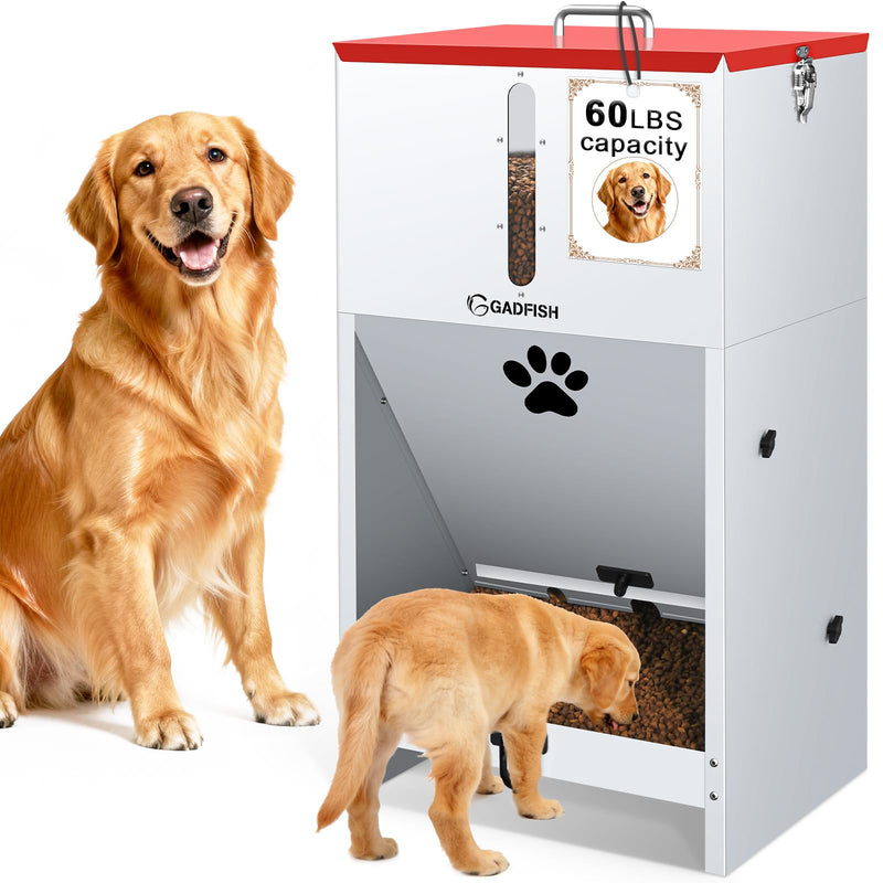GADFISH 60 lbs Large Automatic Dog Feeder, Outdoor Heavy Duty Pet Feeder for Large Breed Dogs, with Viewing Window and Lockable Door