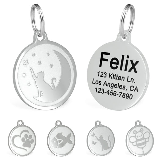 Ultra Joys Engraved Cat Name Tags Personalized - Stainless Steel Name Tag Pet Identification - Small Dog ID Tags Personalized for up to 4 Lines of Text - Pet ID Tags for Cat Collar - Stars