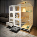 Indoor cat cage with Litter Box, Complimentary Cat Bed, Bow,lcat House with Wheels Outdoor,Large cat Villa Playpen, Smal
