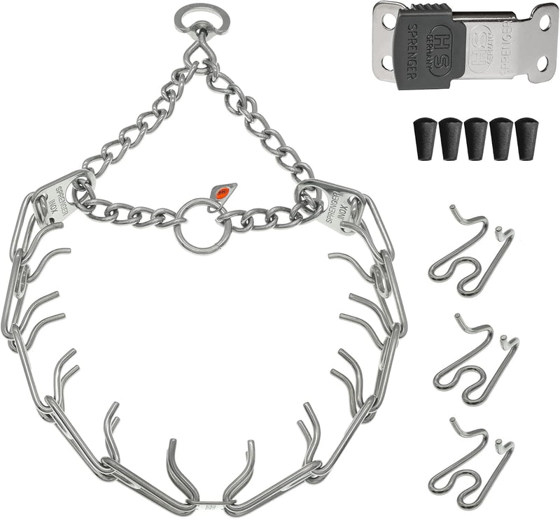 Herm Sprenger Dog Training Prong Collar with Quick Release Cliclock Buckle, 3 Extra Links, 30 Comfort Tips - Stainless S