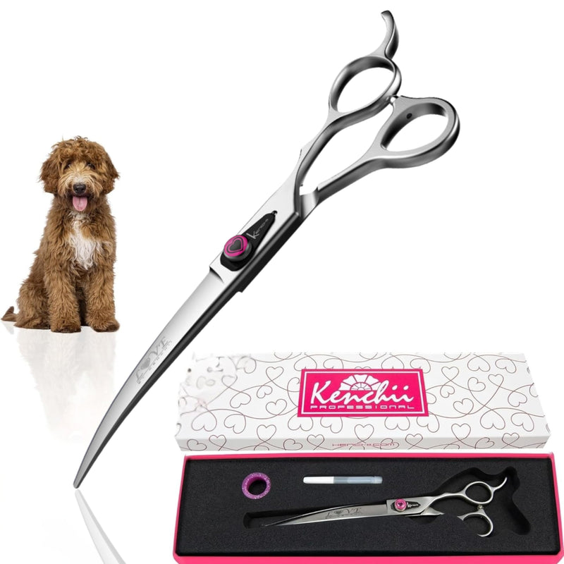 Kenchii Love Dog Grooming Scissors, 7 Inch Curved Shears, Dog Scissors for Grooming, Professional Pet Grooming Scissors, Ergonomic & Comfortable