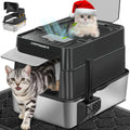 URPOWER Stainless Steel Cat Litter Box with 110° Flip-Top Lid, XL Enclosed Metal Litter Box for Large Cats, Odor Control, Anti-Urine Leakage, Non-Stick Pan, Front Entry Top Exit, Scoop & Mat Included