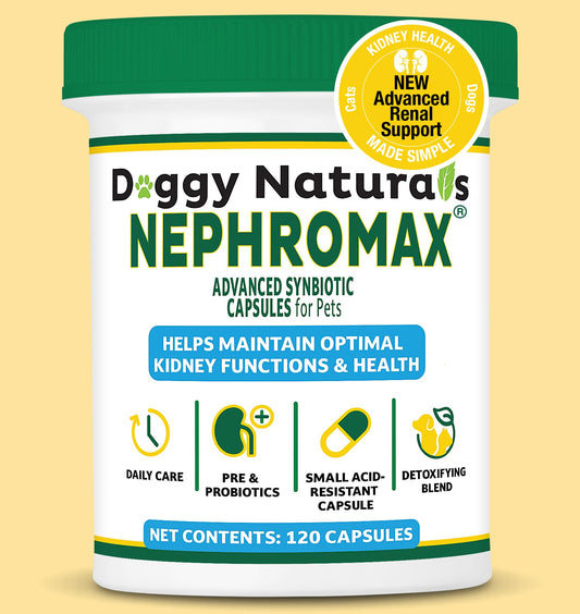 NEPHROMAX™ Synbiotic Capsules for Kidney Support for Dogs & Cats - 36 Billion CFU-Advanced Next-Generation Enteric detoxifying Blend of Pre & Probiotics Kidney Support U.S.A (120 Small Capsules)