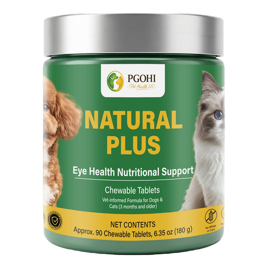 PGOHI Natural Plus Eye Health Chewable Tablets for Pets, Tear Stain Support Supplement for Cats & Dogs, 90 Count