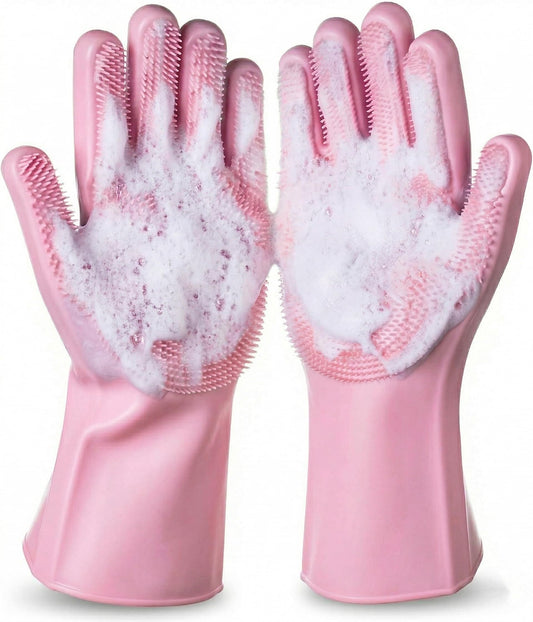 NVNAN Dog Bath Gloves for Washing, Pet Grooming Gloves with Shampoo Brush, Dog Bath Brush for Dogs and Cats, Essential Dog Bath Supplies (1 Pair, Pink)