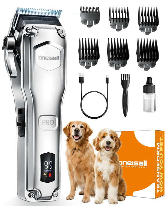 oneisall Dog Clippers for Grooming Thick Hair,Low Noise Dogs Grooming Kit with Detachable Stainless Steel Blade,Dog Shaver for Thick/Matted/Knotted/Fine/Wave/Curly Hair,PC18