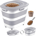 NURYO 28 Lbs Dog Food Storage Container with Wheels, Collapsible Pet Food Storage Container with Clear Window, Measuring Cup & Scoop, BPA Free Cat Food Container for Rice, Flour, Grain, Bird Seed