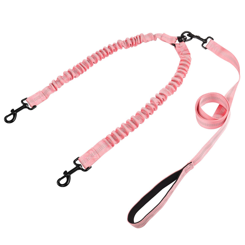 YAODHAOD Double Dog Leash for Two Dogs, 360° Swivel No Tangle with Soft Handle,Shock Absorbing Bungee Reflective Heavy 2 Dog Leashes, Walking & Training Leash Two Dogs Splitter (Pink)