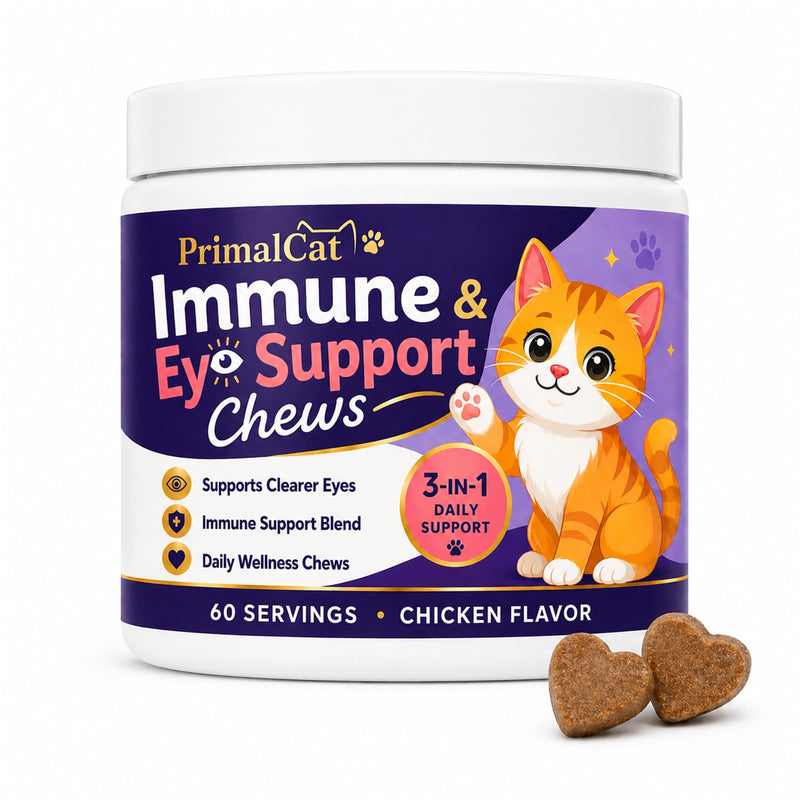PrimalCat Immune & Eye Support, Chicken Flavor Upgraded Primal Cat Immune Chews, Cat Food, Supports Healthy Eyes and Immune Function 60 Chews (1 Pcs)