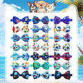 20pcs Ocean-Themed Dog Bow Ties for Small Medium Dogs Adjustable Sea Pattern Dog Bowtie Necktie for Pet Grooming