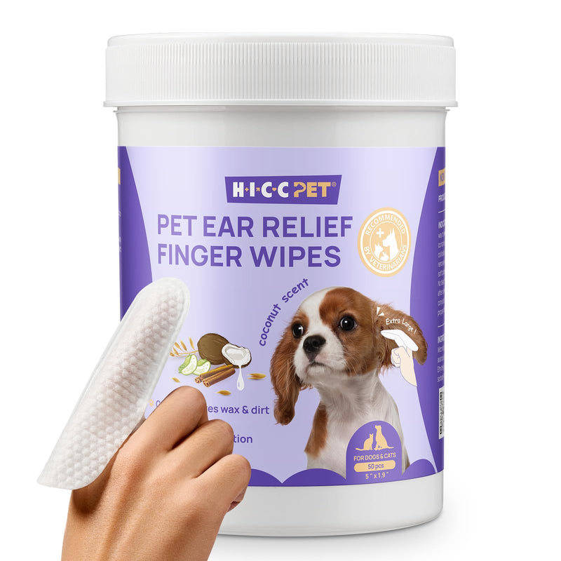 HICC PET Ear Cleaner Finger Wipes for Dogs, Cats, Small Animals, Vet-Trusted Dog Ear Infection Treatment to Relief Itchy & Inflammation, Clean Wax, Dirt, Stain & Odor, Hypoallergenic(Coconut Scent)