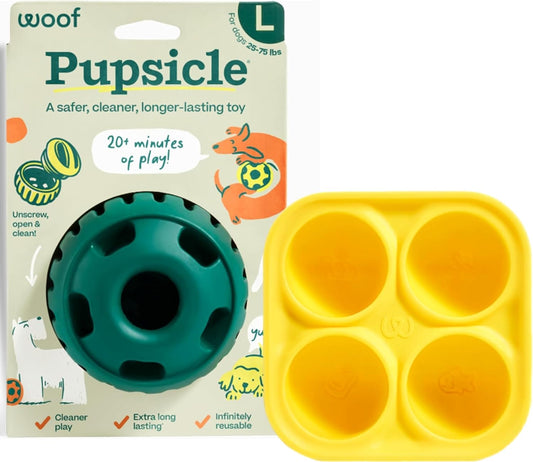 WOOF Pupsicle and Treat Tray - Long-Lasting Interactive Dog Ball Toy and Silicone Dog Treat Mold - Keep Your Pup Busy - Easy to Clean - Toys for Medium and Large Dogs 25-75 lbs