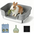 Bunny Litter Box - Stainless Steel Rabbit Litter Box with Hay Feeder
