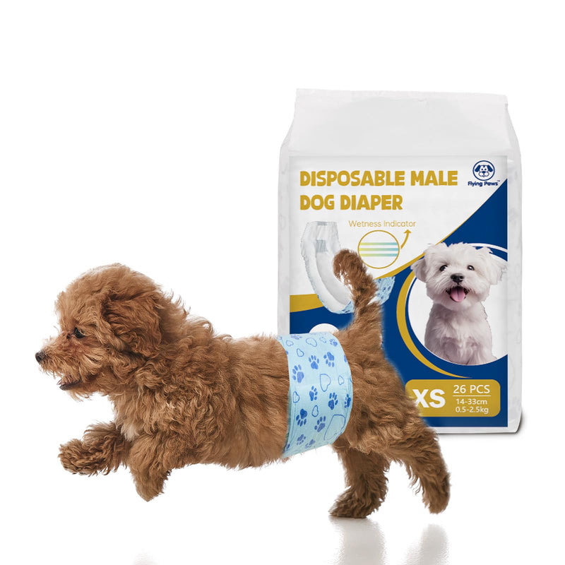 Male Dog Diapers with Wetness Indicator, Disposable Belly Band for Puppy Male Diapers, Doggie Wraps for Puppy Training, Incontinence (XS, 26 Count)