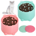 TranRantic 2 Pcs Raised Slow Feeder Cat Bowl, Plastic Elevated Cat Slow Feeder Bowl with Anti-Skid Mat, Raised Slow Cat Feeder for Dry and Wet Food (Green＆Pink)