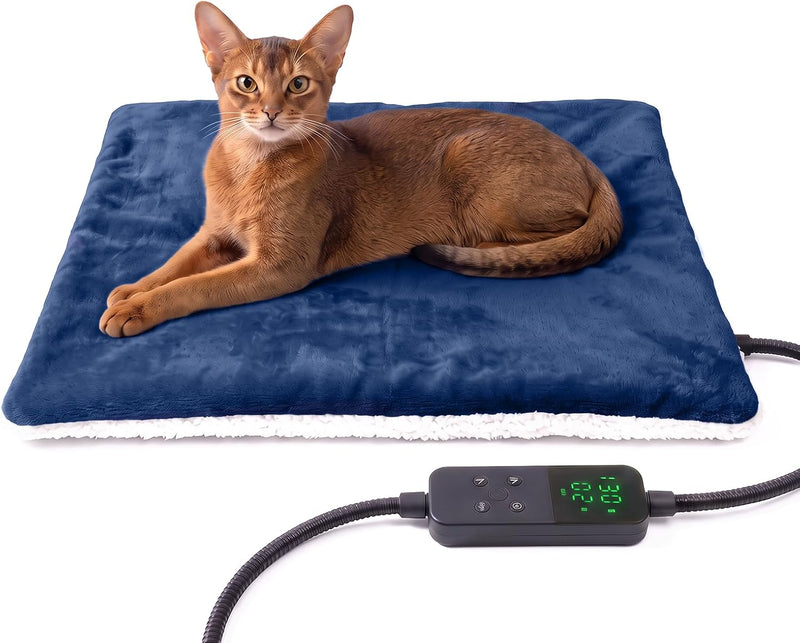 Rest-Eazzzy Pet Heating Pad Indoor, Dog Heating Pad Mat with Removable Cover, 5 Level Timer 5 Level Temperature, Electric Pet Warming Mat for Cat Dog Automatic Power-Off (Heat pad, Pure-Blue)