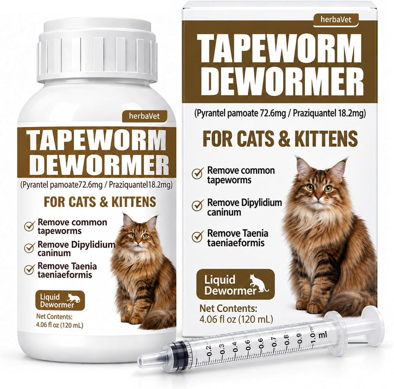 Cat Dewormer for Cats & Kittens, Broad Spectrum for Tapeworms, Roundworms & Hookworms