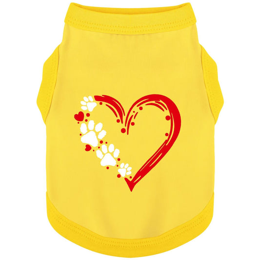Discover Cozy Sleeveless Canine Wear: Soft, Lightweight, and Breathable Cotton Dog Shirt Featuring Heart and Paw Graphics. Vest Tank Top is Ideal for Small, Medium, and Large Breeds Yellow M
