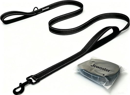 Heavy Duty Dog Leash - 2 Handles by Padded Traffic Handle for Extra Control, 6foot Long - Perfect for Medium to Large Dogs (6 ft, Black)
