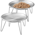 Wellbro Cat Food Bowls, 2 Pcs Stainless Steel Cats Food and Water Whisker Fatigue Shallow Dishes, Small Dog Puppies Fat Faced Cat Kitten Supplies (2 Plates with Stand)