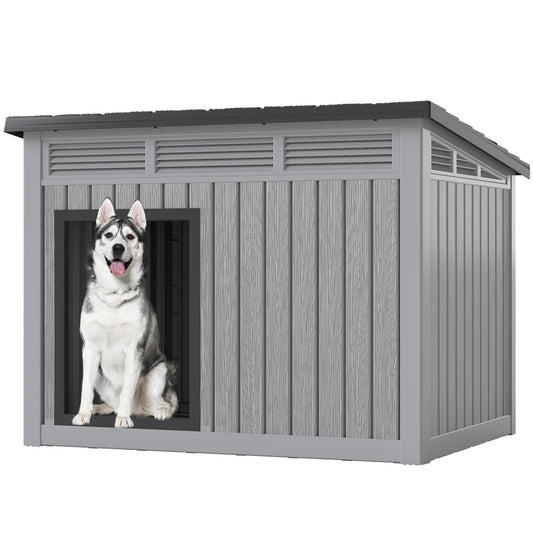 Fancyango Large Dog House for Indoor & Outdoor - Weatherproof & Removable Roof, Fits Small to Large Dogs (42.8" L x 33" W x 31.5" H) - Grey