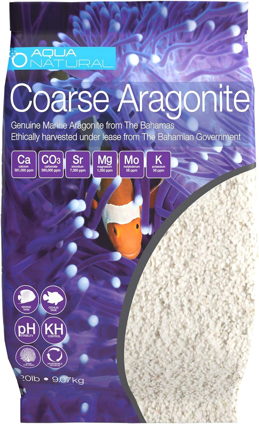 AquaNatural Coarse Aragonite 20lb for Reef, Saltwater and Marine Aquariums, Sand