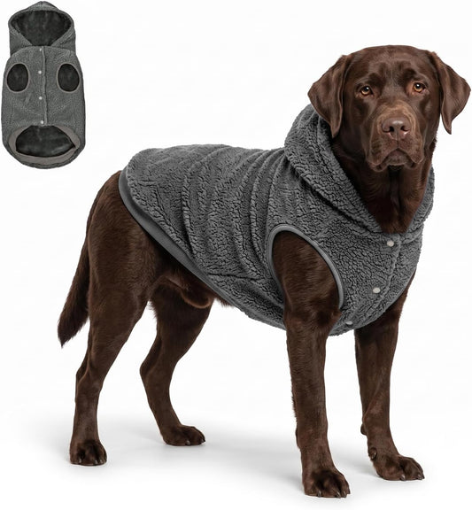 Tuff Pupper Fleece Dog Hoodie Sweater | Teddy Sherpa Outer & Soft Polar Fleece Lining | Adjustable Fit Winter Coat with Hood, Leash Hole, Ribbed Cuffs | for Small Medium Large XL XXL Dogs (Grey, XL)