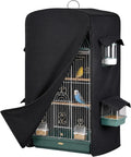 Klmnop Bird Cage Cover for Night, Black Waterproof Birdcage Cover with 4 Windows for Parakeet Cockatiel Conure (17.7x13.