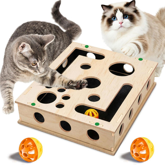 Cat Scratch Puzzle Enrichment Box with Bell Ball, Large Cat Nail File Enrichment Box with Sandpaper Liner, Stress-Free A
