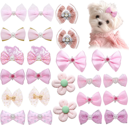 24PCS Dog Hair Bows with Clips 2Inch Girl Small Dog Apparel Accessories for Pet Puppy Cat 12 Color Pairs