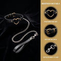 Black PU Leather Choker Necklace with Gold Heart and Detachable Chain