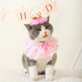 Ushang Pet Cat Princess Costumes Cat Crown Hat & Lace Bandana Scarf Set, Puppy Party Hat for Small Dogs & Cats, Lace Outfit for Cats and Small Dogs Birthday Party (Pink)