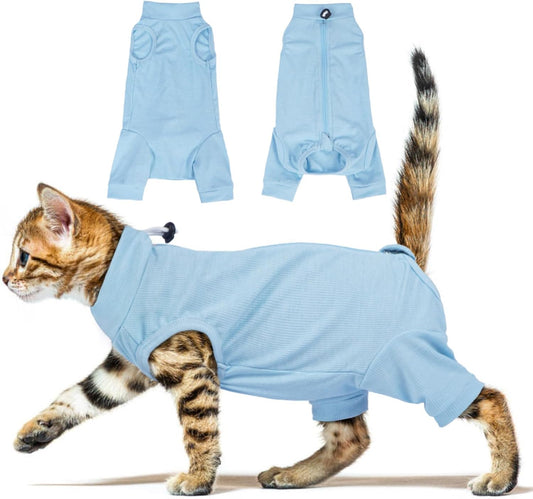 Cat Recovery Suit with Hind Legs,Cat Onesie After Surgery,Blue L