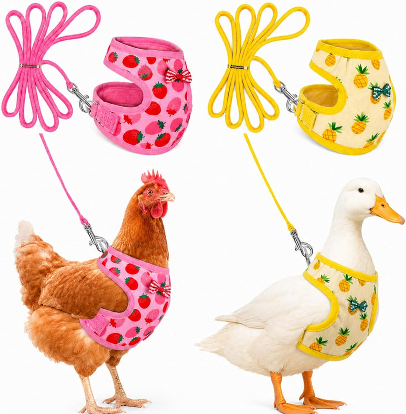 Frienda 2 Pcs Medium Chicken Duck Harness and Leash, Pineapple Strawberry