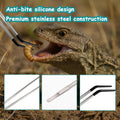 2 Pack Extra Long Stainless Steel Reptile Feeding Tongs with Rubber Tip - 10.6" Straight And Curved Long Tweezers for Aq